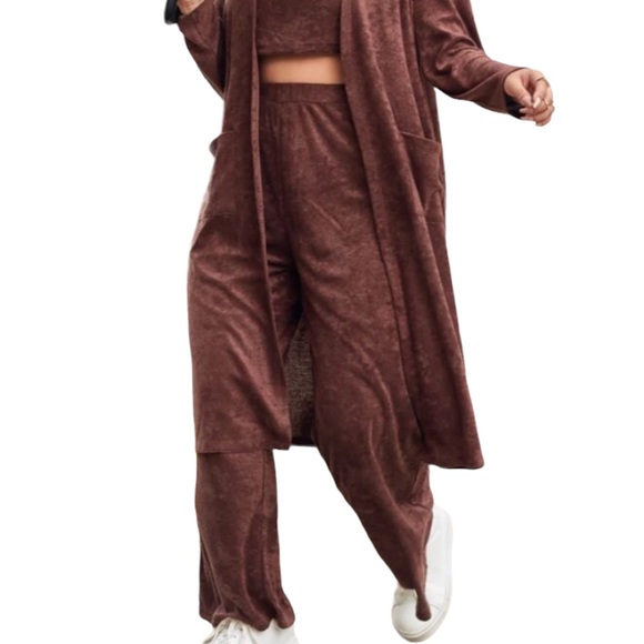 Plus Dual Pocket Drop Shoulder Open Front Flannel Coat - Picture 5 of 7